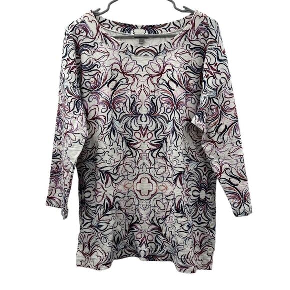 Talbots White & Purple Geometric Print 3/4 Sleeve Pullover Top Size L - Picture 1 of 8